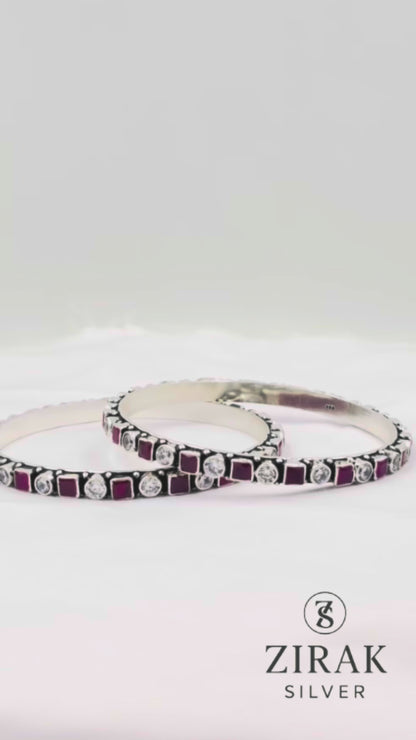 Nitya Square & Round Stone Bangles