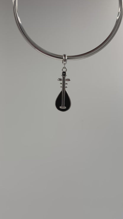 Sterling Silver Musical Instrument Charm Pendant with Black Enamel – 925 Silver Music Jewelry