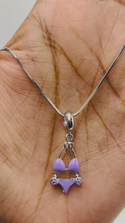 Sterling Silver Bikini Charm Pendant with Purple Enamel – 925 Silver Summer Jewelry