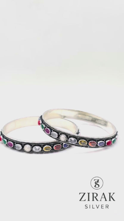 Navya Multi-Stone Oxidized Bangles