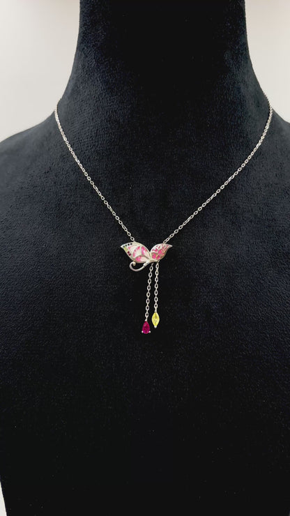 Blush-Pink Butterfly Y-Lariat – Hand-Enamelled Sterling-Silver Necklace
