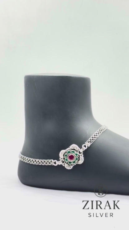 Floral Ruby Green Double Chain Anklet