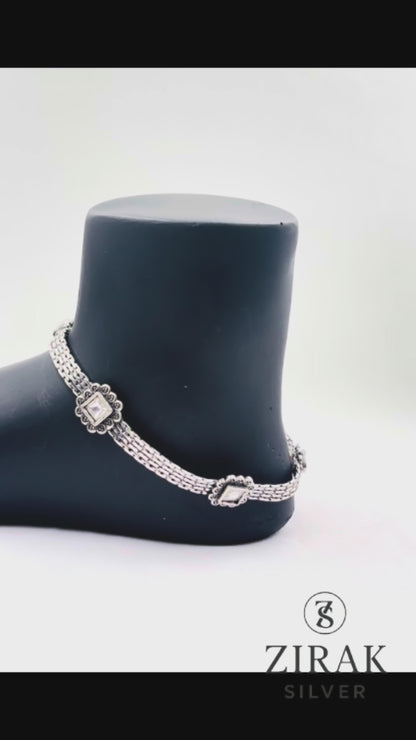 Heavy Oxidized Silver Stone Anklet