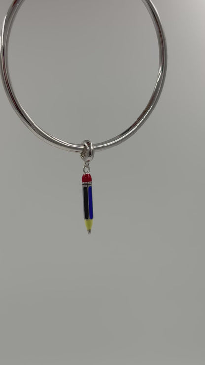 Sterling Silver Pencil Charm – Enamel Red and Yellow Pendant