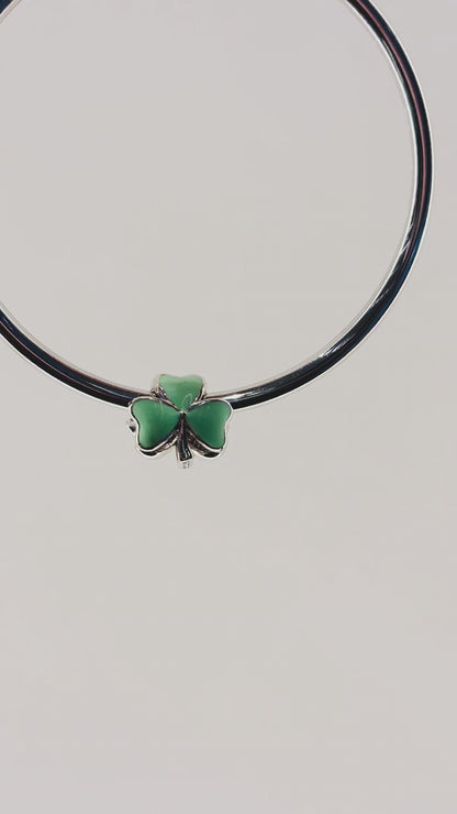 Green Clover Stud Charm in 925 Silver
