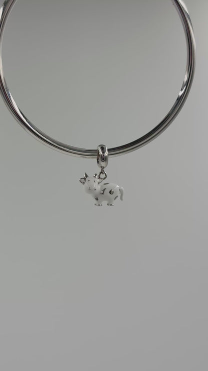 Mini Cow Charm in White Enamel and 925 Silver