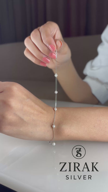 Rose-Gold Vermeil Box-Chain Bracelet with Floating White Pearl Stations