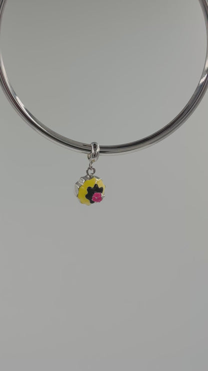 Strawberry Cupcake Charm in 925 Silver with Chocolate Frosting