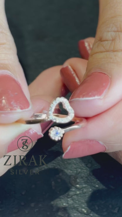 925 Rose Gold Open Heart Ring | Adjustable Silver Ring with CZ Stones | Dainty Love Jewelry for Women