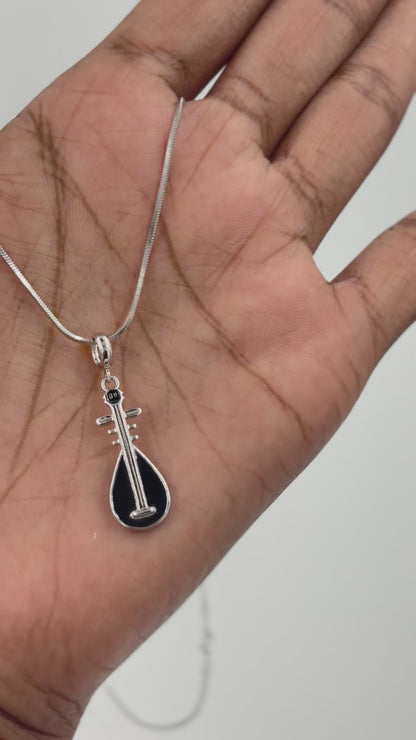 Sterling Silver Musical Instrument Charm Pendant with Black Enamel – 925 Silver Music Jewelry