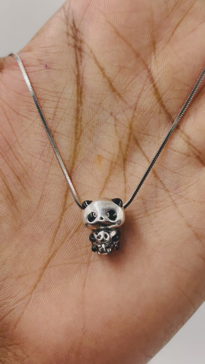 Sterling Silver Panda Charm with Baby – Enamel Animal Bead for Bracelet