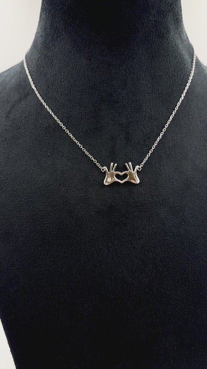 Sterling Silver Hand Heart Pendant Necklace