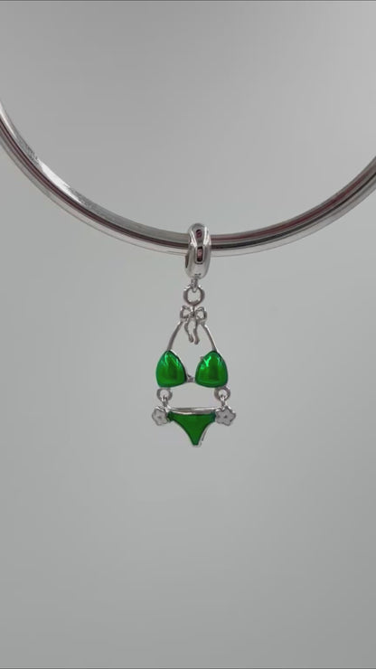 Sterling Silver Bikini Charm Pendant with Purple Enamel – 925 Silver Summer Jewelry