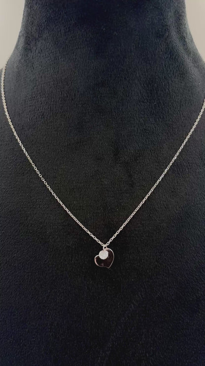 Dainty Sterling Silver Heart Pendant Necklace with White Crystal Charm