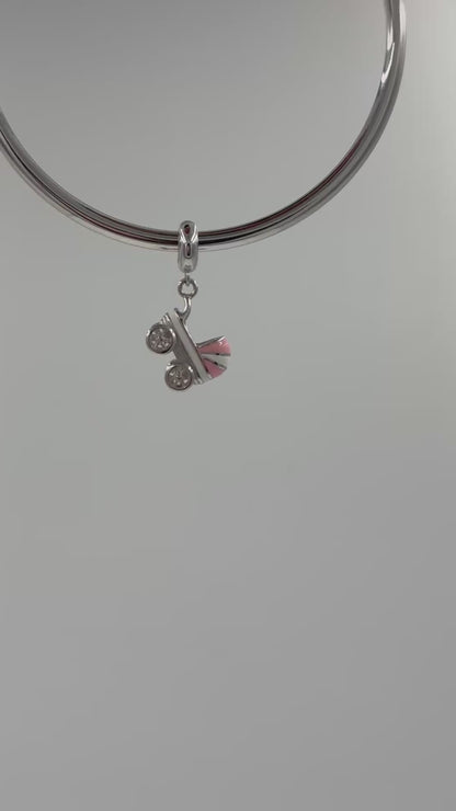 Sterling Silver Baby Stroller Enamel Charm – Light Blue & White Pram Pendant for Bracelets & Necklaces