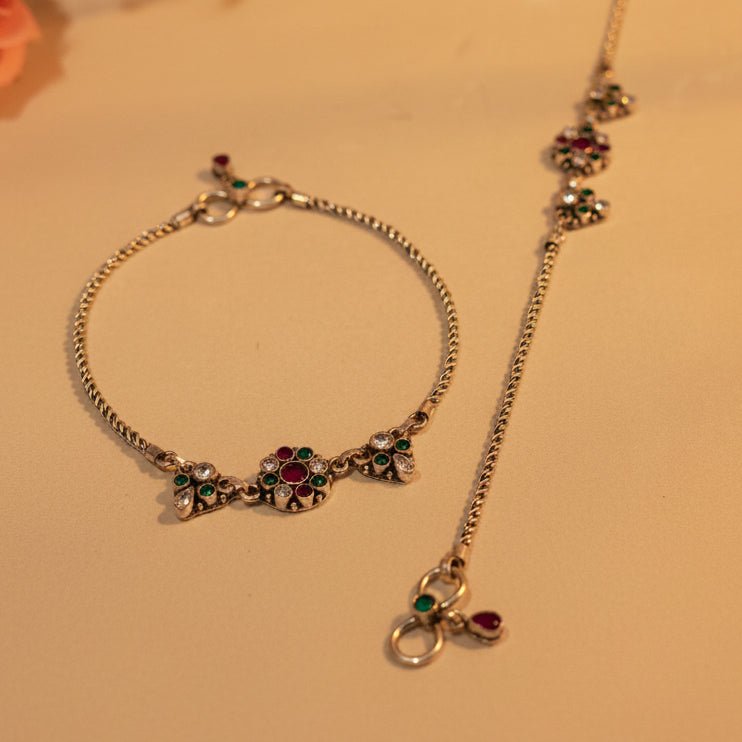 Priya Oxidized Rope Anklets - Zirak Silver