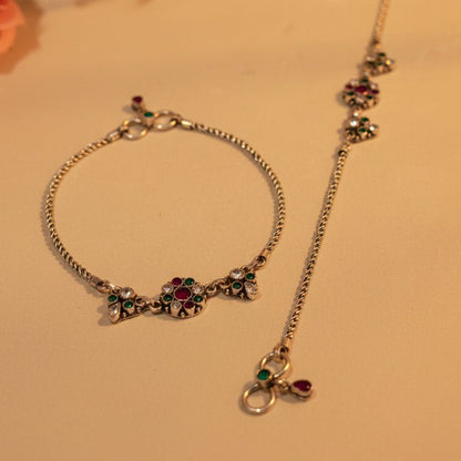 Priya Oxidized Rope Anklets - Zirak Silver