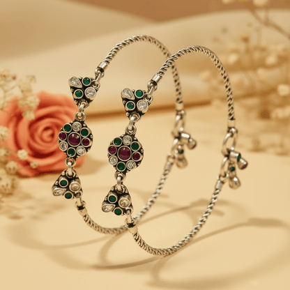 Priya Oxidized Rope Anklets - Zirak Silver