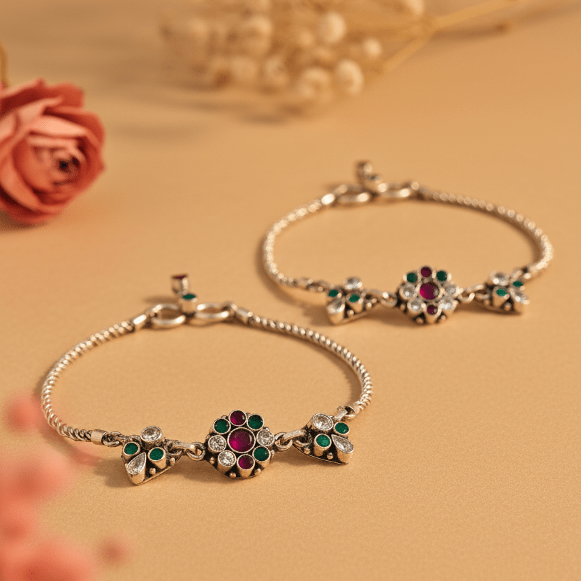 Priya Oxidized Rope Anklets - Zirak Silver