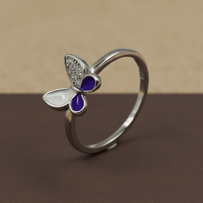 Purple Enamel Butterfly Sterling Silver Ring - Zirak Silver