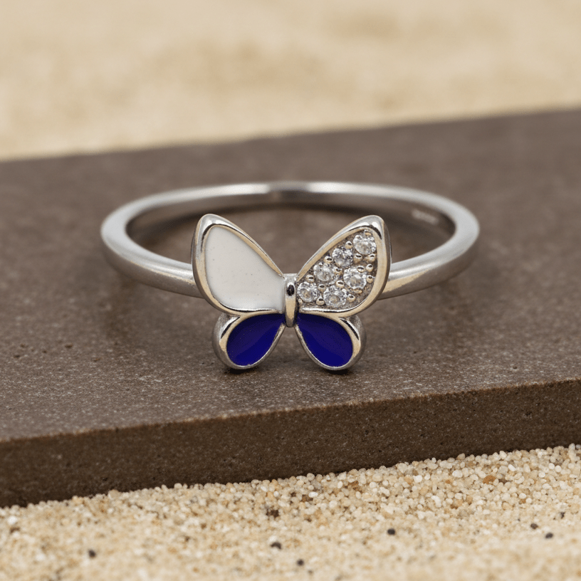 Purple Enamel Butterfly Sterling Silver Ring - Zirak Silver