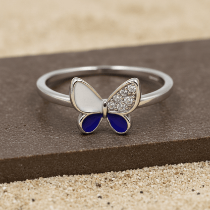 Purple Enamel Butterfly Sterling Silver Ring - Zirak Silver
