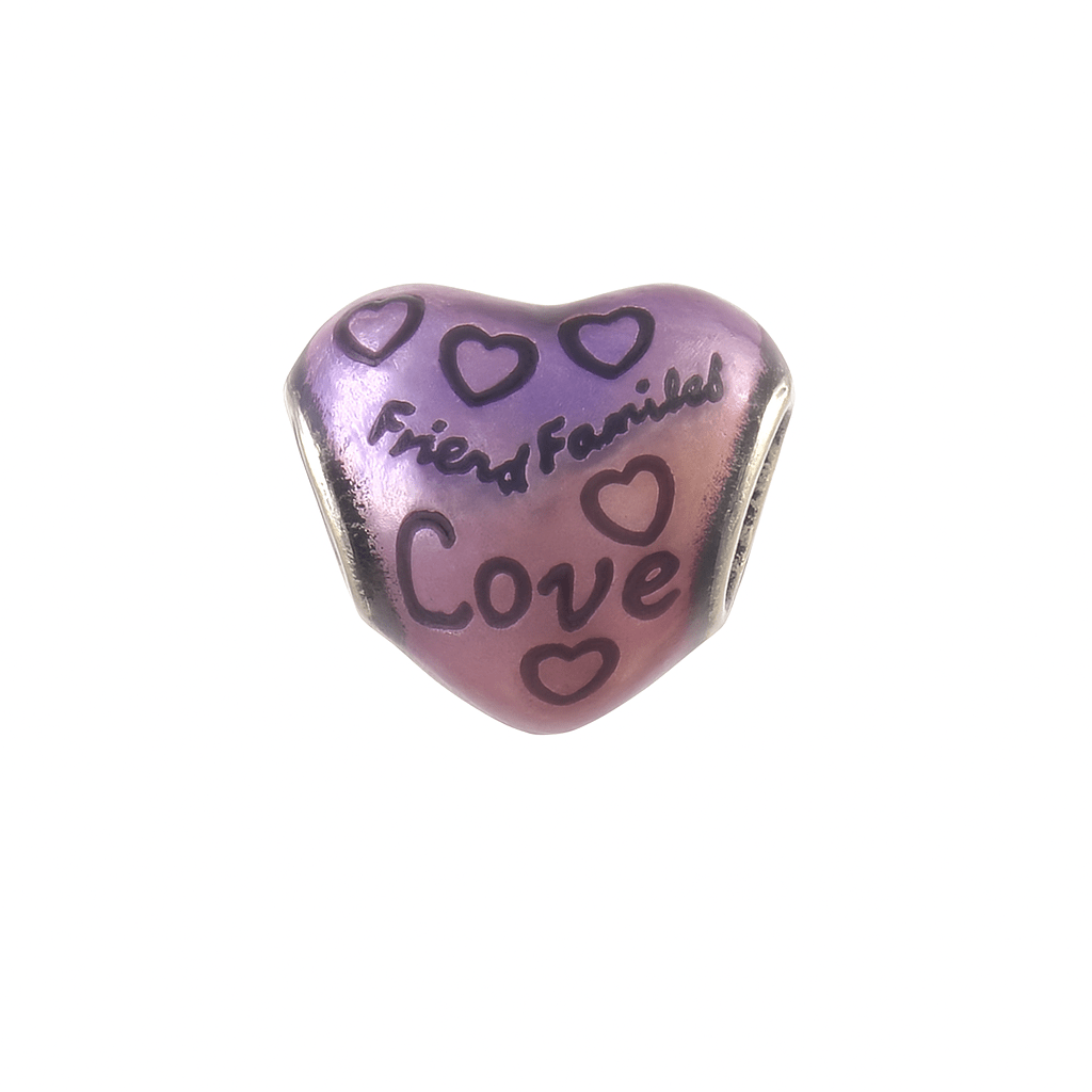 Purple - Pink Ombre Heart Charm – Friends, Family & Love Bead in Sterling Silver - Zirak Silver
