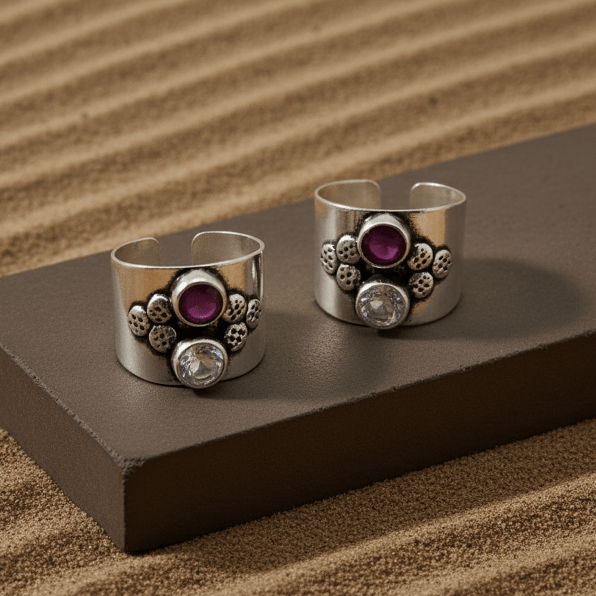 Purple Stone Wide 925 Silver Toe Ring - Zirak Silver