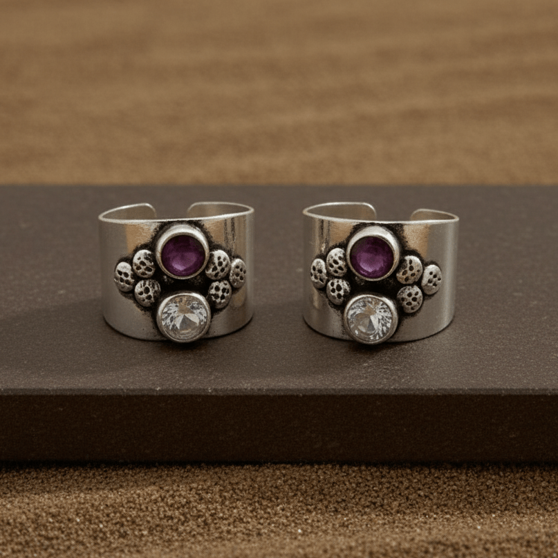 Purple Stone Wide 925 Silver Toe Ring - Zirak Silver