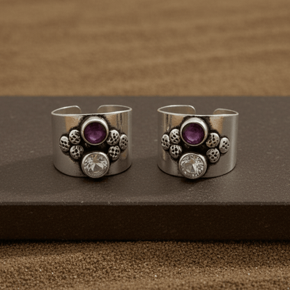 Purple Stone Wide 925 Silver Toe Ring - Zirak Silver