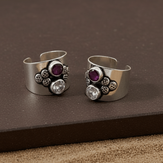 Purple Stone Wide 925 Silver Toe Ring - Zirak Silver