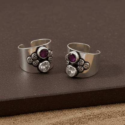 Purple Stone Wide 925 Silver Toe Ring - Zirak Silver