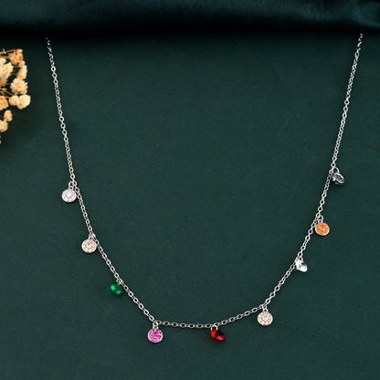 Rainbow Crystal Drop Necklace | Sterling - Silver Charm Choker with Multicolor Birthstone Cubic Zirconia - Zirak Silver