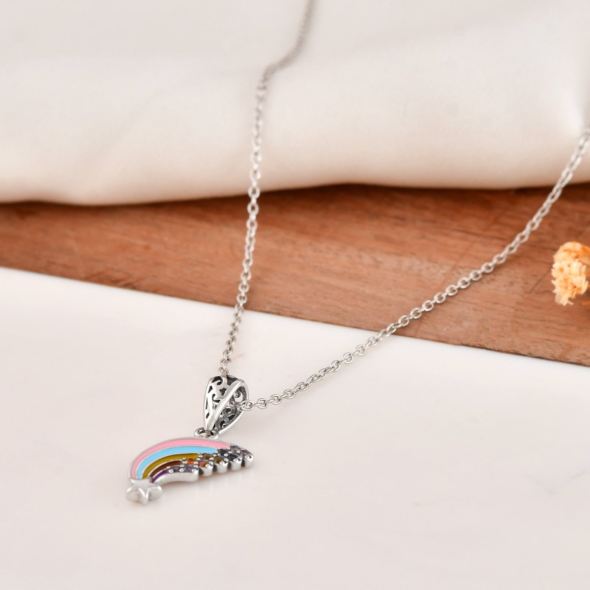 Rainbow Shooting - Star Necklace in Sterling Silver with Pastel Enamel & CZ Crystals - Zirak Silver