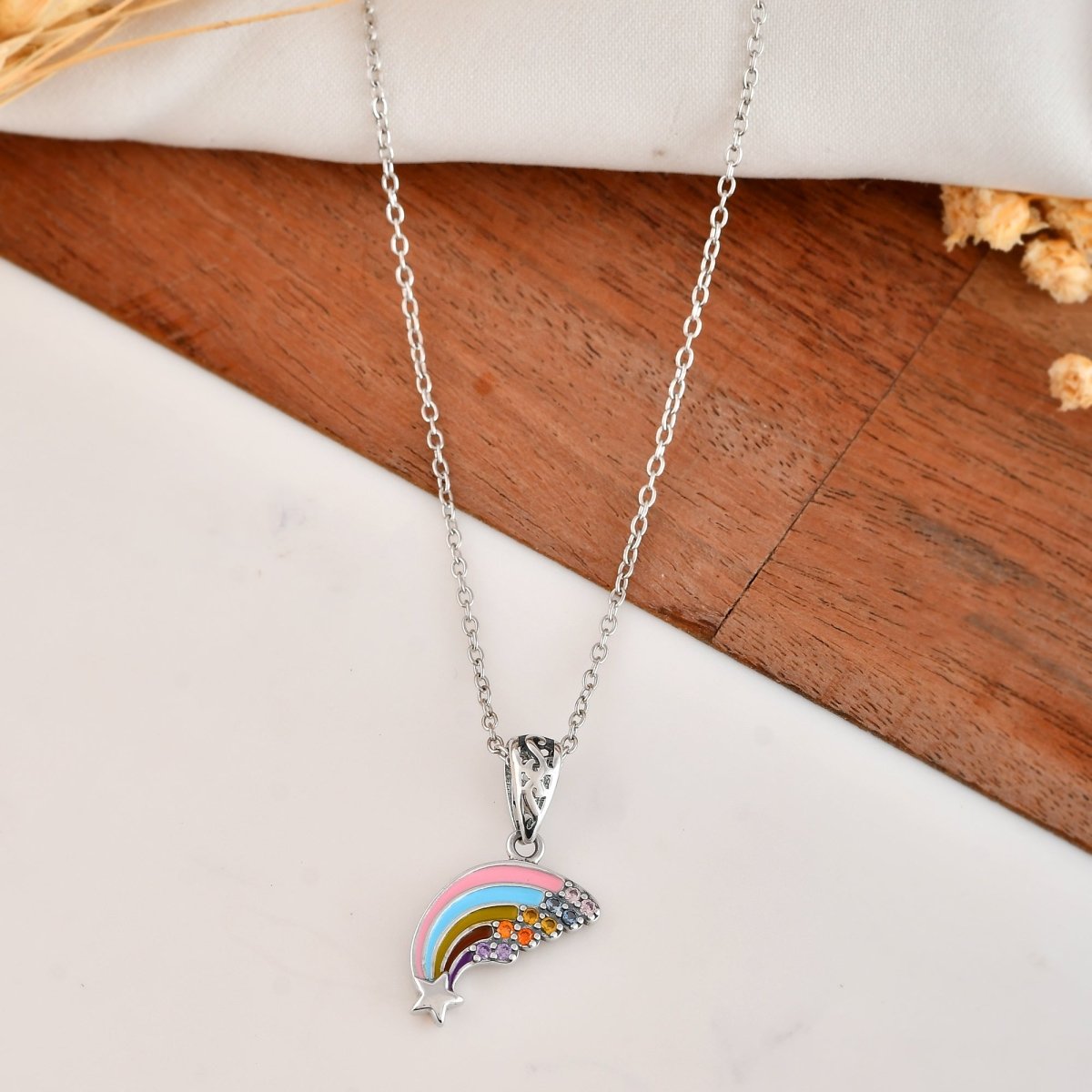 Rainbow Shooting - Star Necklace in Sterling Silver with Pastel Enamel & CZ Crystals - Zirak Silver