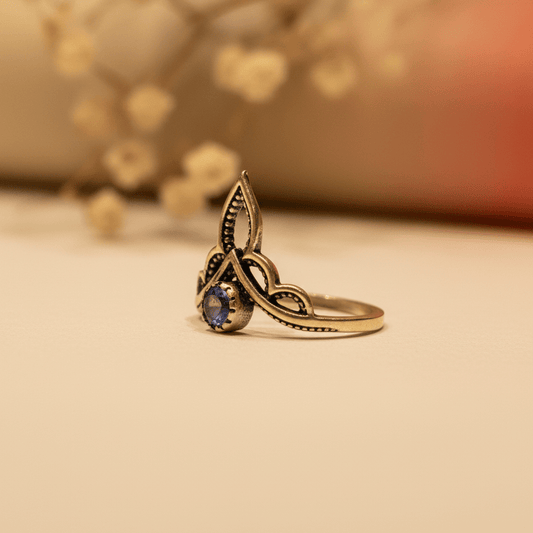 Rajkumari Blue Crown Ring - Zirak Silver
