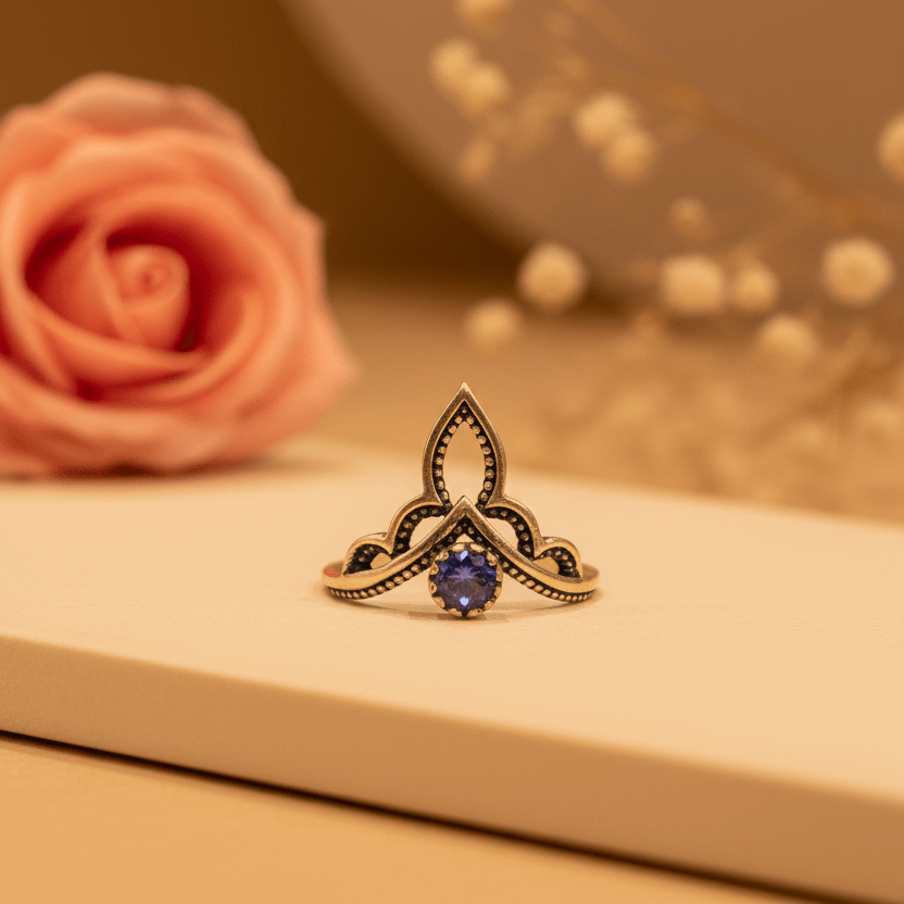 Rajkumari Blue Crown Ring - Zirak Silver
