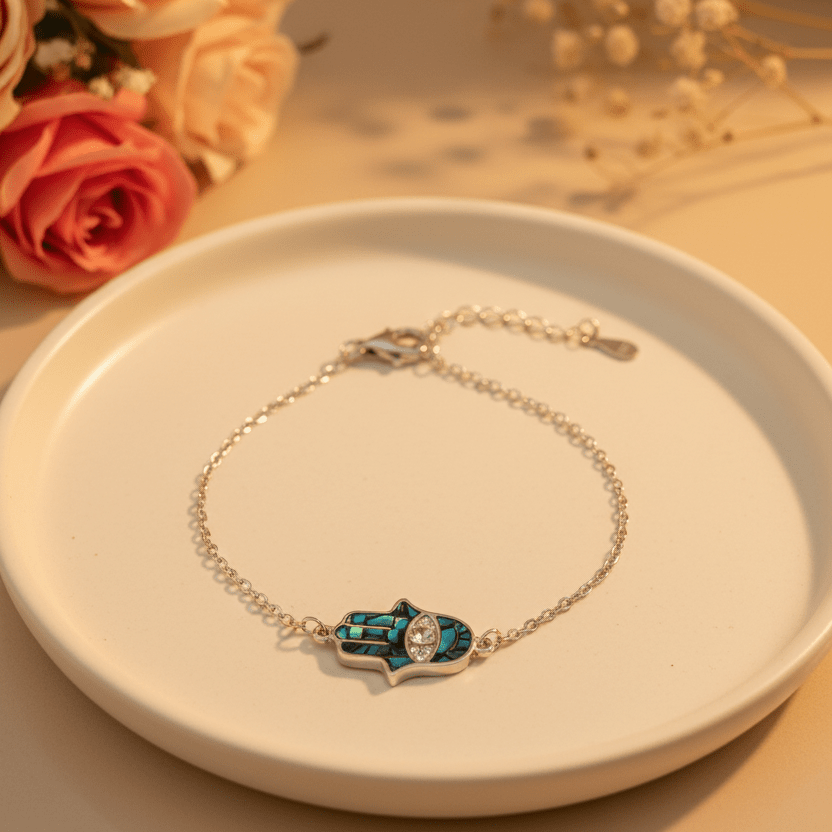 Raksha Abalone Hamsa Bracelet - Zirak Silver