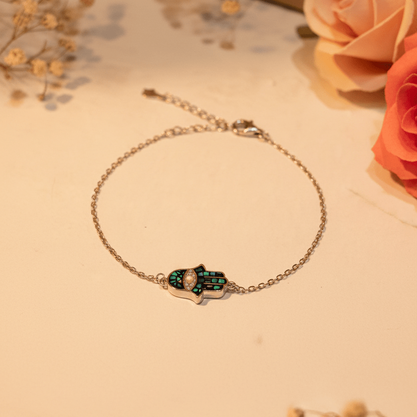 Raksha Abalone Hamsa Bracelet - Zirak Silver
