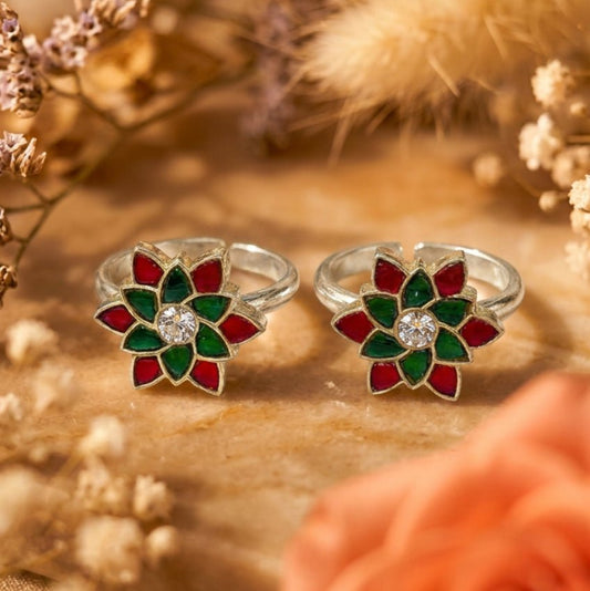 Rangoli Toe Ring - Zirak Silver