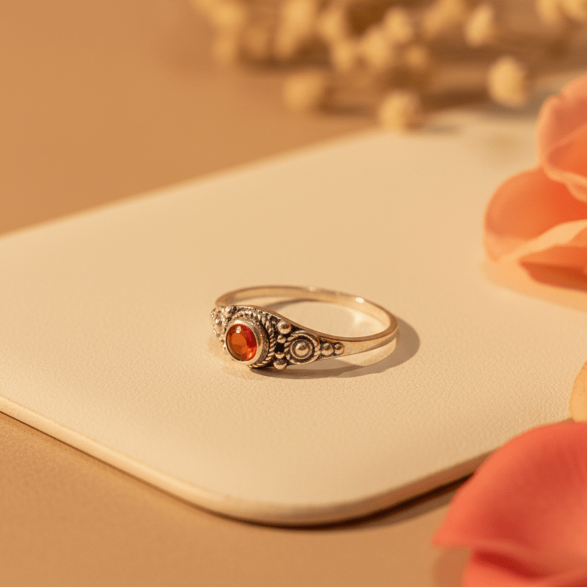 Ravi Orange Stone Vintage Ring - Zirak Silver