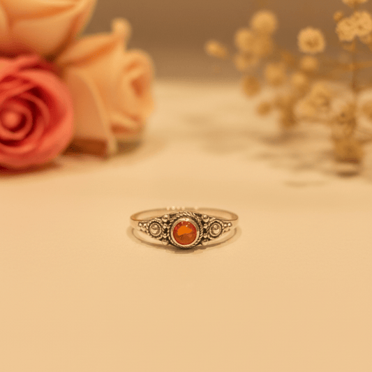 Ravi Orange Stone Vintage Ring - Zirak Silver