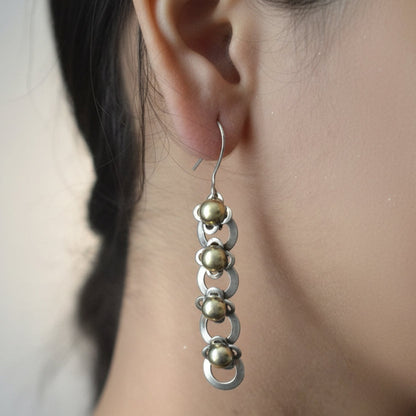 Ravya Earrings – Oxidised 925 Silver Dangle Earrings with Brass Accents - Zirak Silver