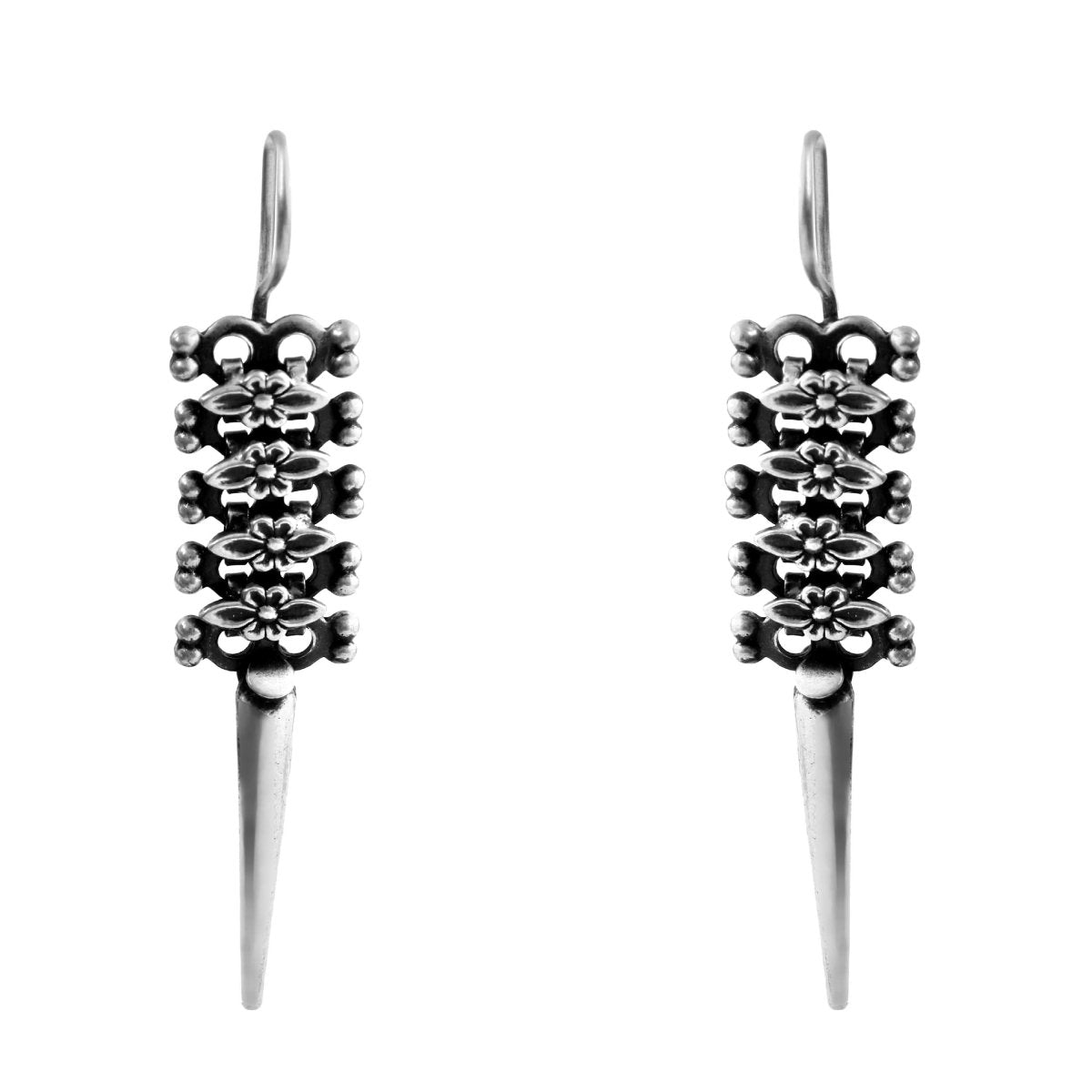 Rectangular Floral 925 Silver Earrings - Zirak Silver