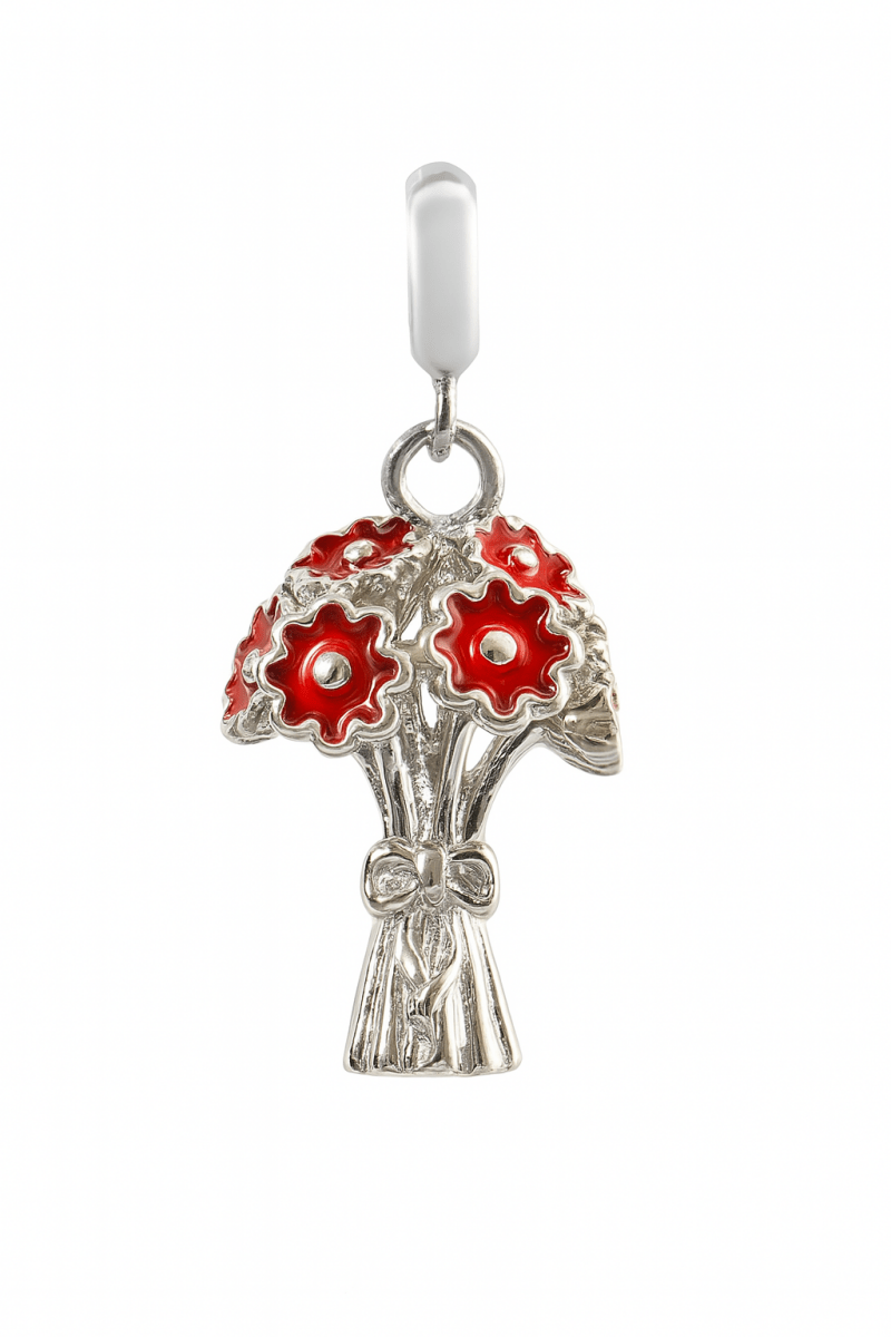 Red Flower Bouquet Charm in 925 Silver - Zirak Silver