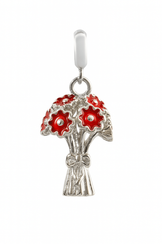Red Flower Bouquet Charm in 925 Silver - Zirak Silver