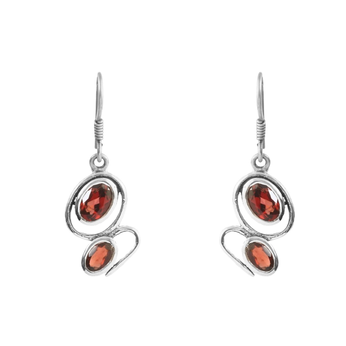 Red Garnet Double Drop - Zirak Silver