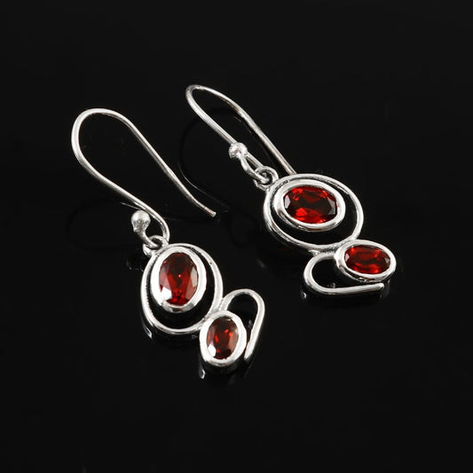 Red Garnet Double Drop - Zirak Silver
