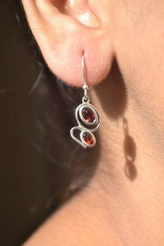 Red Garnet Double Drop - Zirak Silver