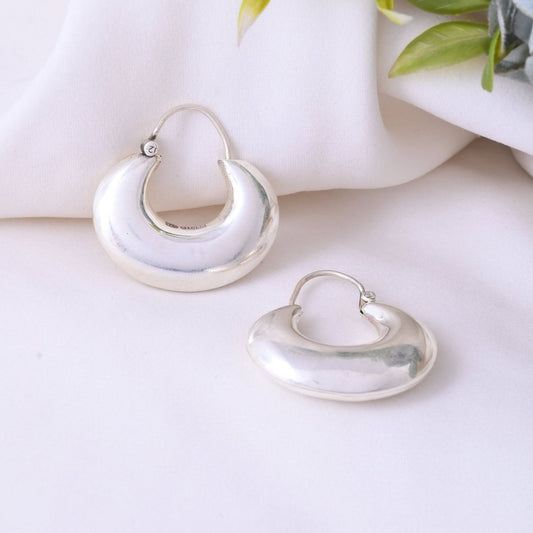Reeva Earrings – Polished 925 Silver Crescent Hoop Earrings - Zirak Silver